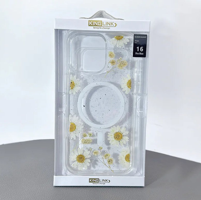 iPhone 16 Pro 6.3 Kinglink Real Flower Blossom magnet case for magsafe (white)